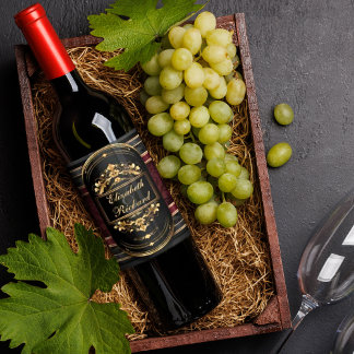 Romantische Elegante Kalligrafie Burgundy Damask Weinetikett