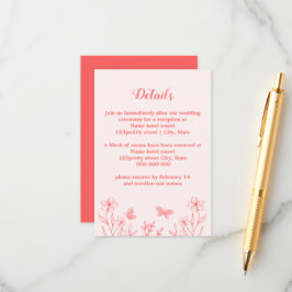 Romantische elegante Korallenhochzeit, rosa Blumen Begleitkarte