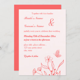Romantische elegante Korallenhochzeit, rosa Blumen Einladung
