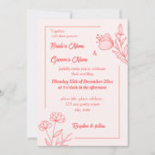 Romantische elegante Korallenhochzeit, rosa Blumen Einladung (Vorderseite)