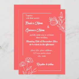 Romantische elegante Korallenhochzeit, rosa Blumen Einladung