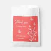 Romantische elegante Korallenhochzeit, rosa Blumen Geschenktütchen (Vorderseite)