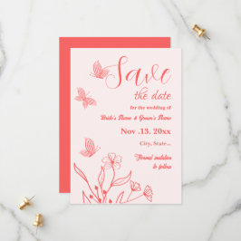 Romantische elegante Korallenhochzeit, rosa Blumen Save The Date