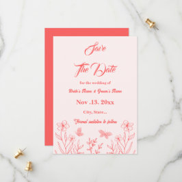 Romantische elegante Korallenhochzeit, rosa Blumen Save The Date