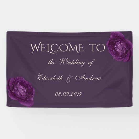 Romantische elegante Lila Rose Hochzeitsbanner Banner (Horizontal)