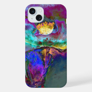 Romantische elegante lila türkisfarbene Blumenmale iPhone 15 Plus Hülle