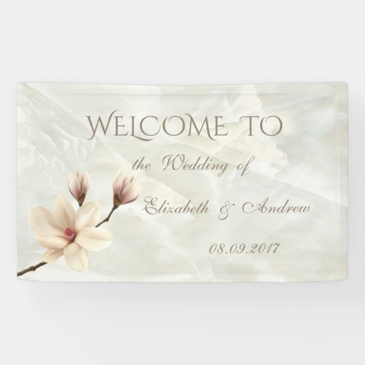 Romantische Elegante Magnolia, Marmorhochzeitsbann Banner (Horizontal)
