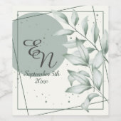 Romantische elegante Monogram Green Blätter Hochze Weinetikett (Einzelnes Label)