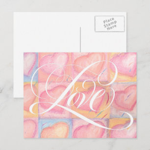 Romantische Elegante Rosa Pastellfarben Liebe Herz Postkarte
