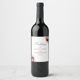 Romantische Elegante Rote Rose Hochzeitsreise mit Weinetikett