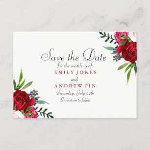 Romantische Elegante Rote Rose Save the Date Karte