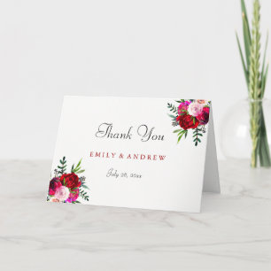 Romantische elegante rote Rosen-Hochzeits-Dankeska Dankeskarte