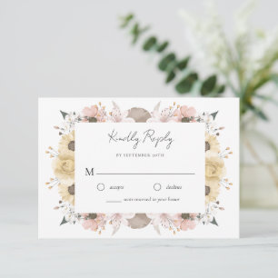 Romantische Elegante Rustikale, neutrale Hochzeit RSVP Karte