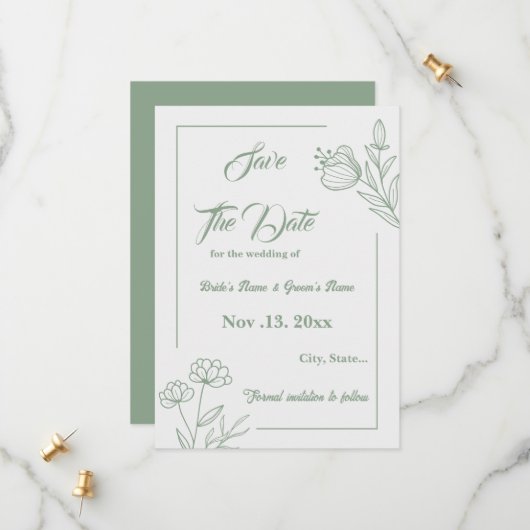Romantische elegante Salbei Blütenhochzeit Save The Date (Vorderseite/Rückseite Beispiel)