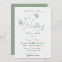 Romantische elegante Salbei-Schmetterlinge Hochzei Einladung