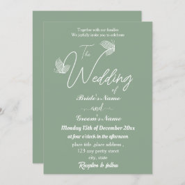 Romantische elegante Salbei-Schmetterlinge Hochzei Einladung