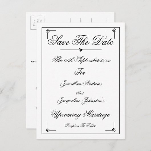 Romantische Elegante Save the Date Einladung Postk (Vorne/Hinten)