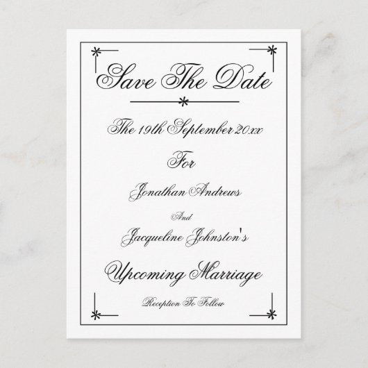 Romantische Elegante Save the Date Einladung Postk (Vorderseite)