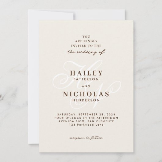 Romantische elegante Script Monogram Champagne Wed Einladung (Vorderseite)