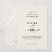Romantische elegante Script Monogram Champagne Wed Einladung (Vorne/Hinten)