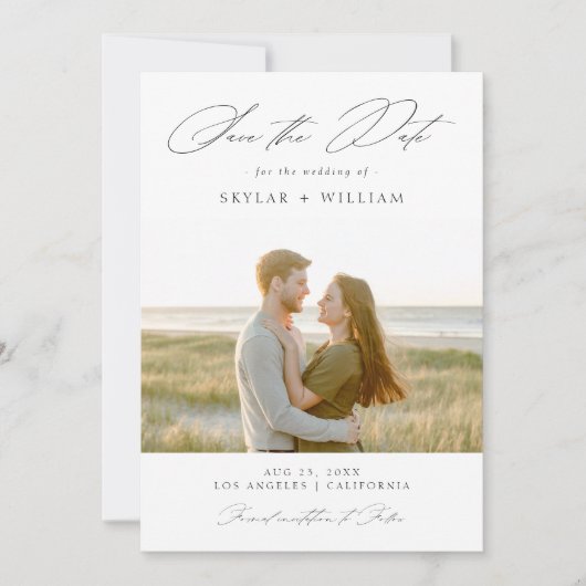 Romantische Elegante Script Rustic Beach Foto Hoch Save The Date (Vorderseite)