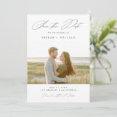 Romantische Elegante Script Rustic Beach Foto Hoch Save The Date (Stehend Vorderseite)