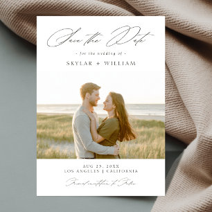 Romantische Elegante Script Rustic Beach Foto Hoch Save The Date