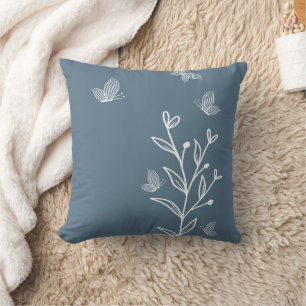 Romantische elegante staubblaue Blumenelemente  Kissen