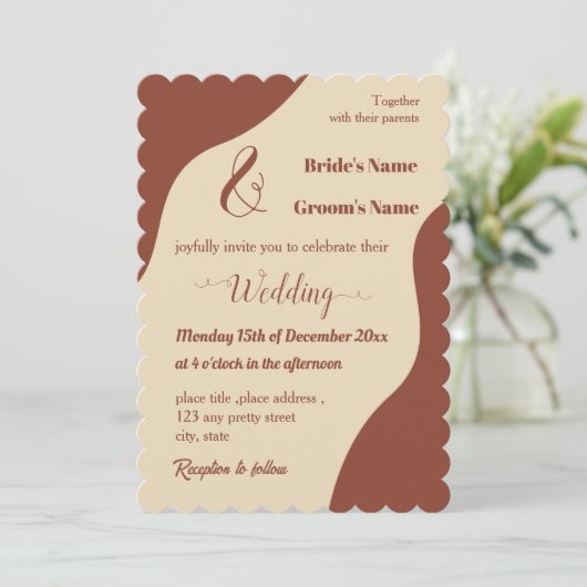 Romantische, elegante Terracotta Hochzeit Einladung (Stehend Vorderseite)