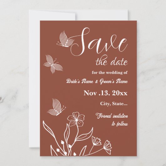 Romantische, elegante Terracotta Hochzeitsreise mi Save The Date (Vorderseite)