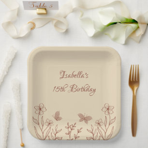 Romantische elegante Terrakotta-Blumen  Pappteller