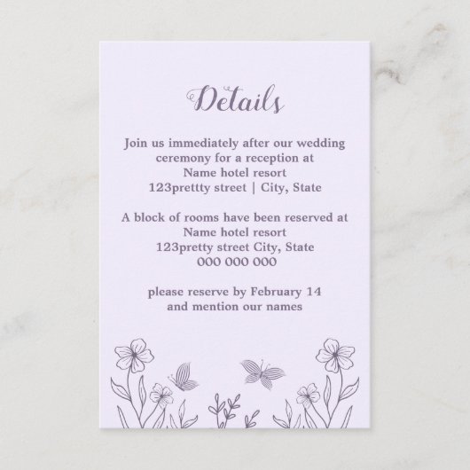 Romantische, elegante und blumengeschmückte Hochze Begleitkarte (Vorderseite)