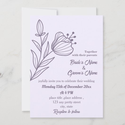 Romantische, elegante und blumengeschmückte Hochze Einladung (Vorderseite)