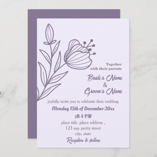 Romantische, elegante und blumengeschmückte Hochze Einladung (Vorne/Hinten)