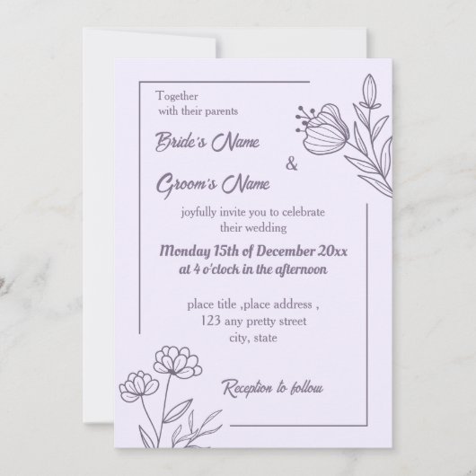 Romantische, elegante und blumengeschmückte Hochze Einladung (Vorderseite)