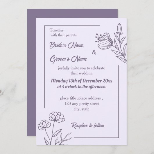 Romantische, elegante und blumengeschmückte Hochze Einladung (Vorne/Hinten)