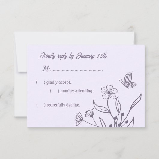 Romantische, elegante und blumengeschmückte Hochze RSVP Karte (Vorderseite)