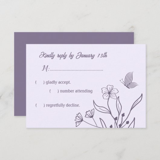 Romantische, elegante und blumengeschmückte Hochze RSVP Karte (Vorne/Hinten)