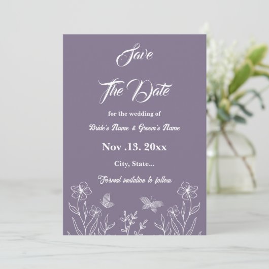 Romantische, elegante und blumengeschmückte Hochze Save The Date (Stehend Vorderseite)