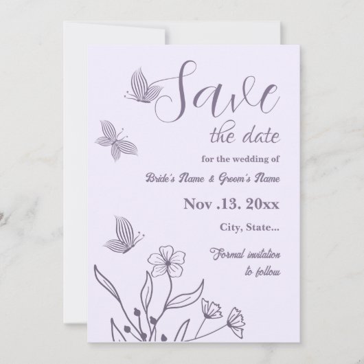 Romantische, elegante und blumengeschmückte Hochze Save The Date (Vorderseite)