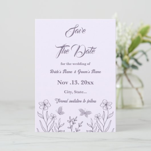Romantische, elegante und blumengeschmückte Hochze Save The Date (Stehend Vorderseite)
