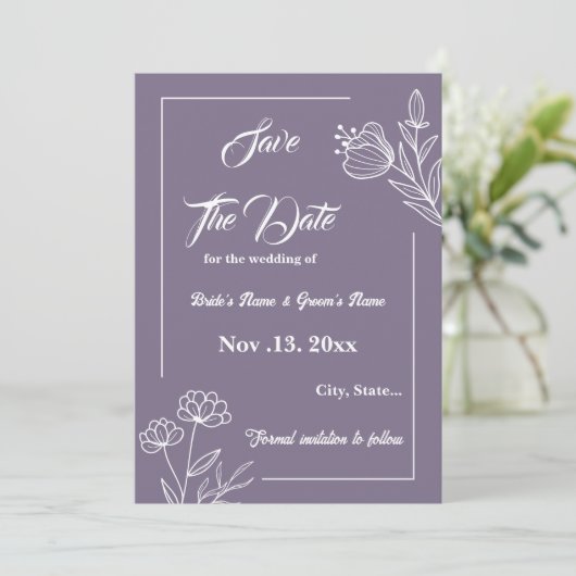 Romantische, elegante und blumengeschmückte Hochze Save The Date (Stehend Vorderseite)