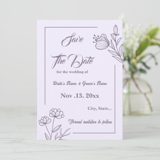 Romantische, elegante und blumengeschmückte Hochze Save The Date (Stehend Vorderseite)