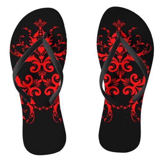 Romantische, elegante Vintage Damaske Roter Goth Badesandalen (Fußbett)