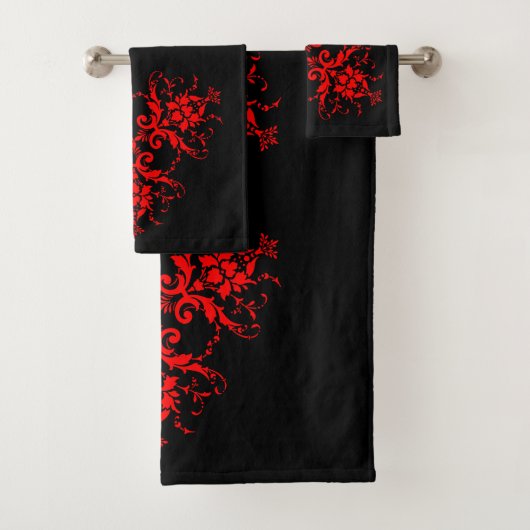 Romantische, elegante Vintage Damaske Roter Goth Badhandtuch Set (Insitu)