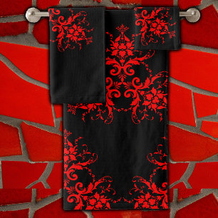 Romantische, elegante Vintage Damaske Roter Goth Badhandtuch Set