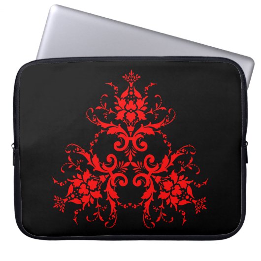 Romantische, elegante Vintage Damaske Roter Goth Laptopschutzhülle (Vorderseite)