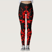 Romantische, elegante Vintage Damaske Roter Goth Leggings (Vorderseite)