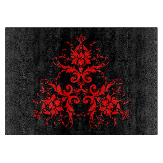 Romantische, elegante Vintage Damaske Roter Goth Schneidebrett (Vorderseite)