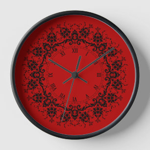 Romantische, elegante Vintage Damaske Roter Goth Uhr